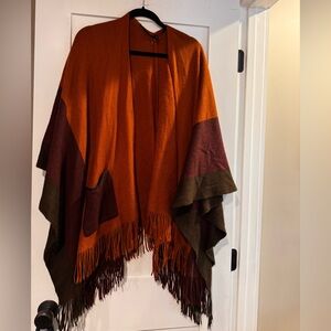 Apt. 9 Orange and Brown Fringed Poncho